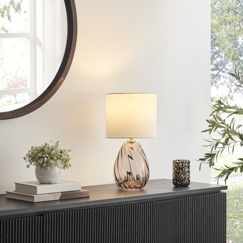 Small Textured Swirl Brown Glass Table Lamp - Teardrop Shape
