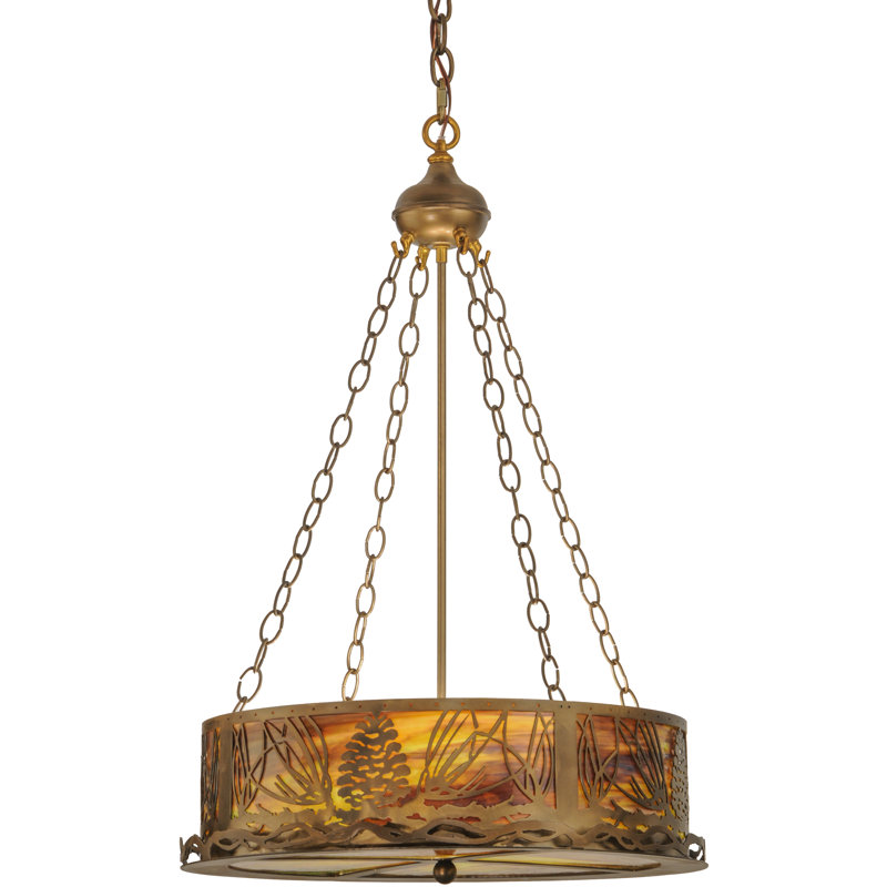 Rustic Lodge 4 - Light Glass Chandelier, Antique Copper, Sage Green, 37" H x 22" W x 22" D