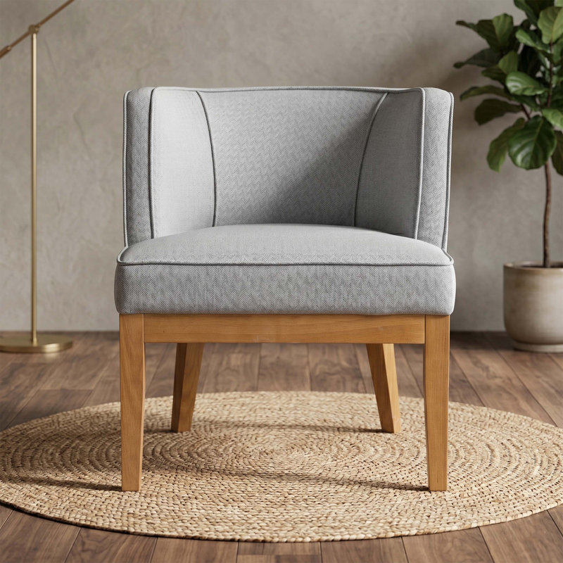 Abbeville Upholstered Barrel Chair, Herringbone Grey