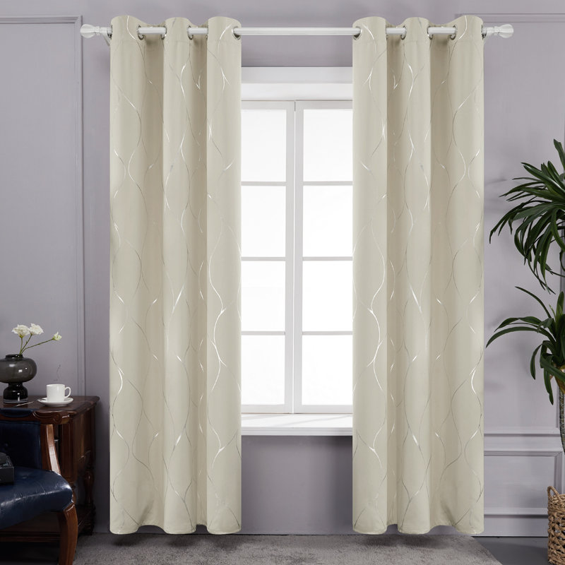 Sliver Wave Printed Room Darkening Blackout Curtains (Set of 2), Dark Forest, 42" W x 96" L
