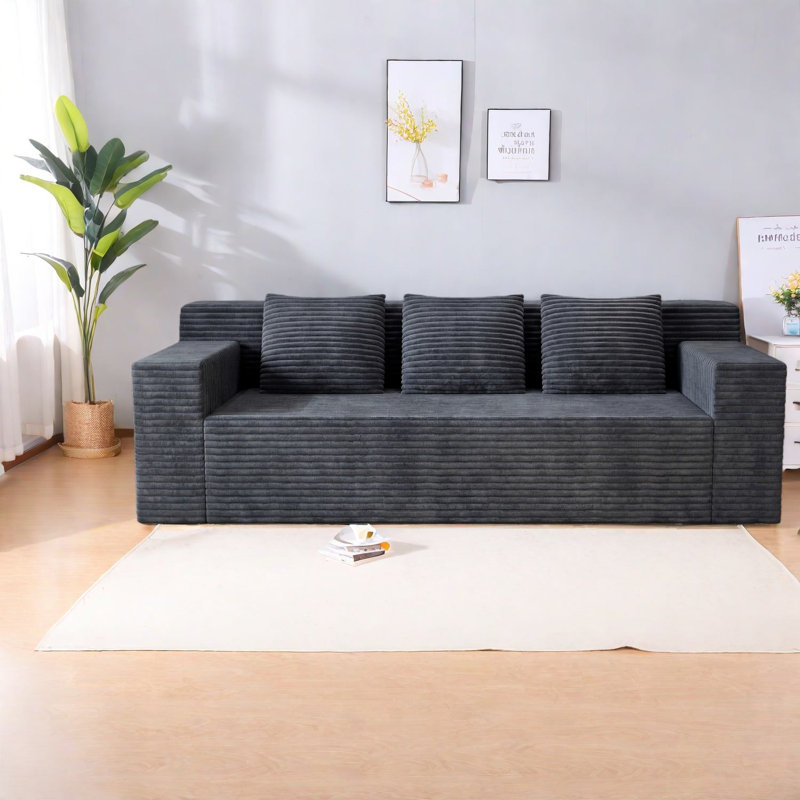 Canapés modernes en velours côtelé, canapé compact sans assemblage de 71 po pour la maison, gris foncé