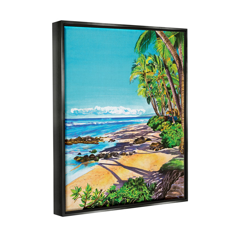 «Dovecove Tropical Shore», paysage encadré sur toile flottante par Julia Mcgrath, H 21 po x l 17 po x P 1,7 po