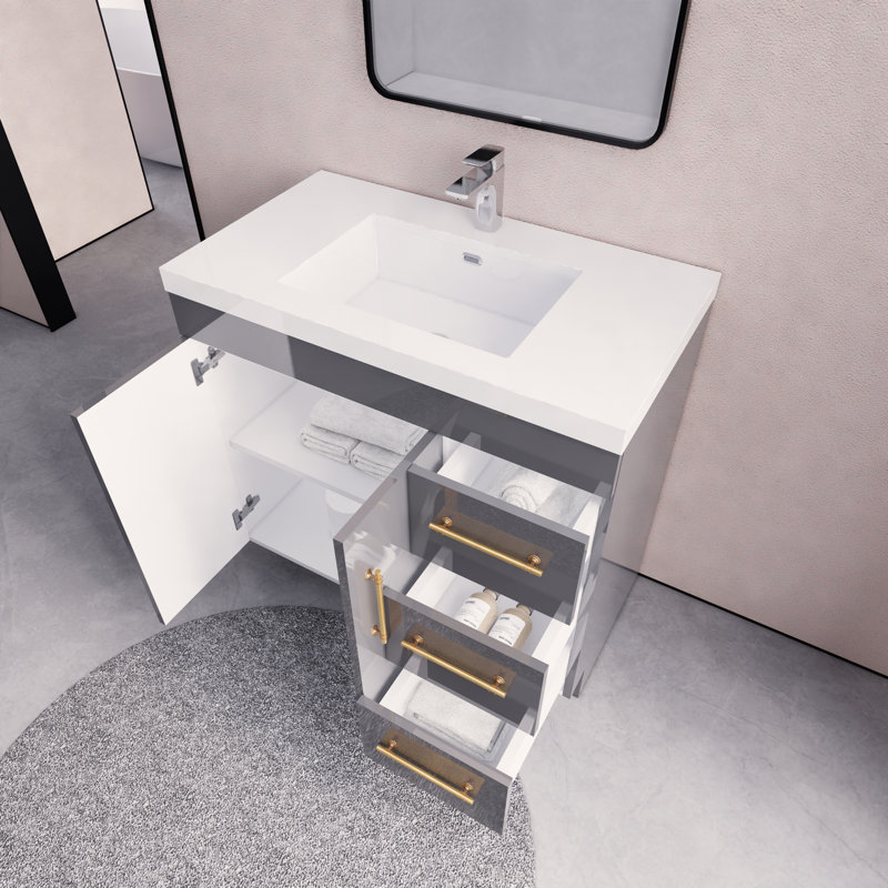 Eliza 35.43'' Single Bathroom Vanity with Acrylic Top, Gray