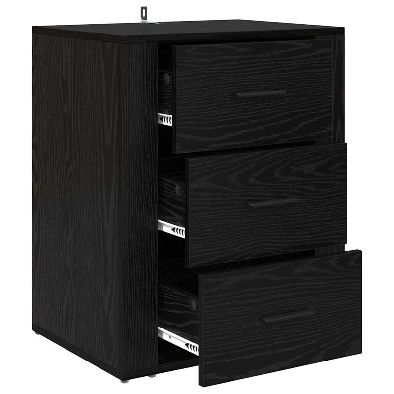 35cm W Manufactured Wood Bedside Table, Black Oak