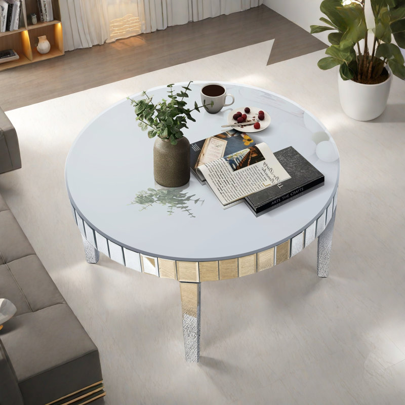Table basse ronde éblouissante avec miroir en forme d'étoile et base stable