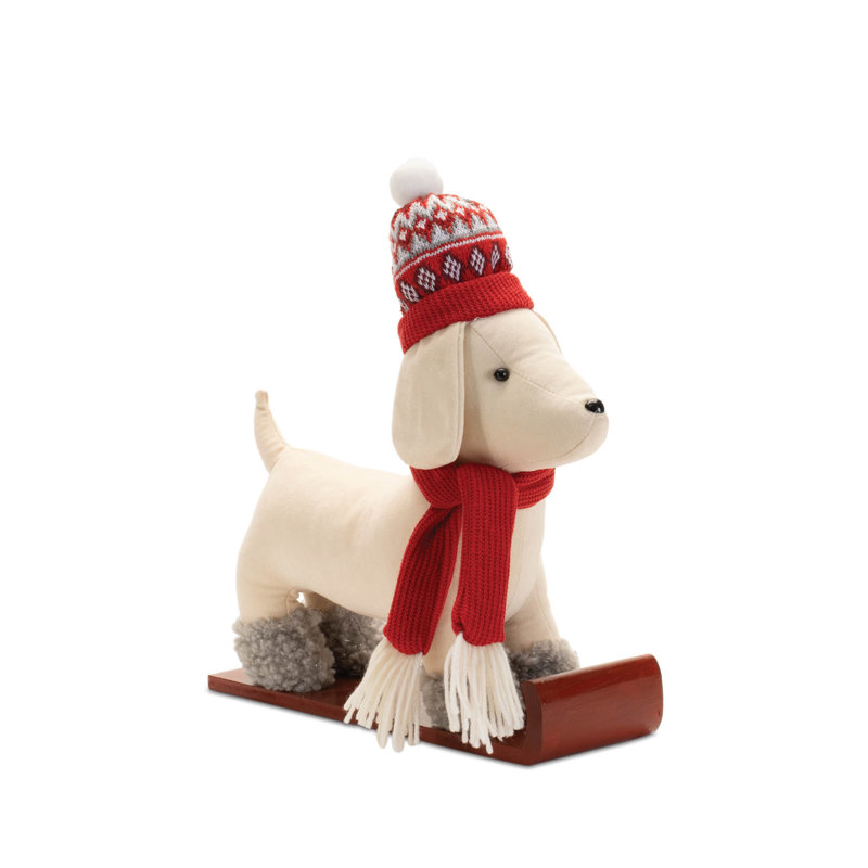 Personnage de chien en peluche sur traîneau et skis (ensemble de 2)