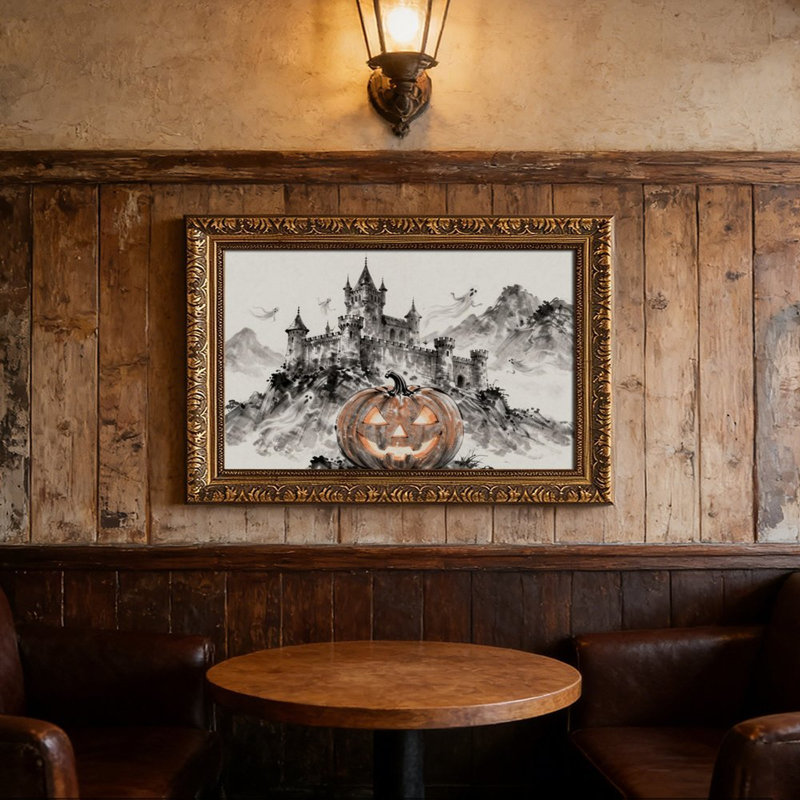 Château d'Halloween (1) Cadre mural vintage orné – Cadre doré décoratif pour art., L 12 po x l 18 po