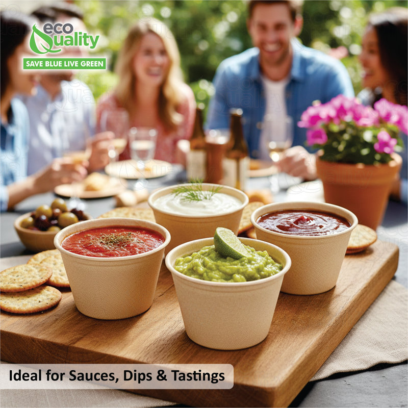 Tasse à portion compostable EcoQualité 4Oz sans couvercle - Condiments et échantillons Soufflé jetable biodégradable à usage unique - Pour les restaurants, la restauration et les mets à emporter (4000)