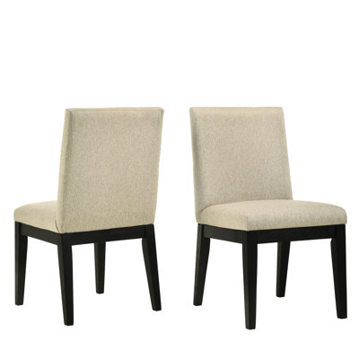 Mobilier de salle à manger beige, de 2 - idéal pour les petites occasions, revêtement confortable, pieds noirs ébène, chaises faciles à nettoyer, base en bois massif, tissu