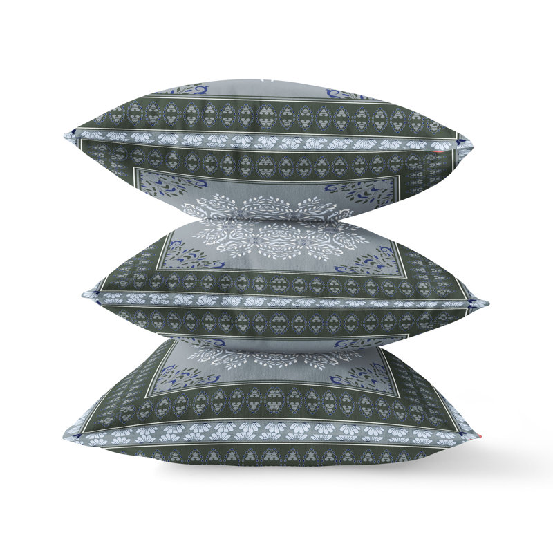 Geometric Reversible Throw Pillow, Green/Grey, 16" x 16"