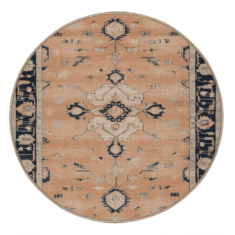 Tapis brun lavable à la machine, Rond 5 pi