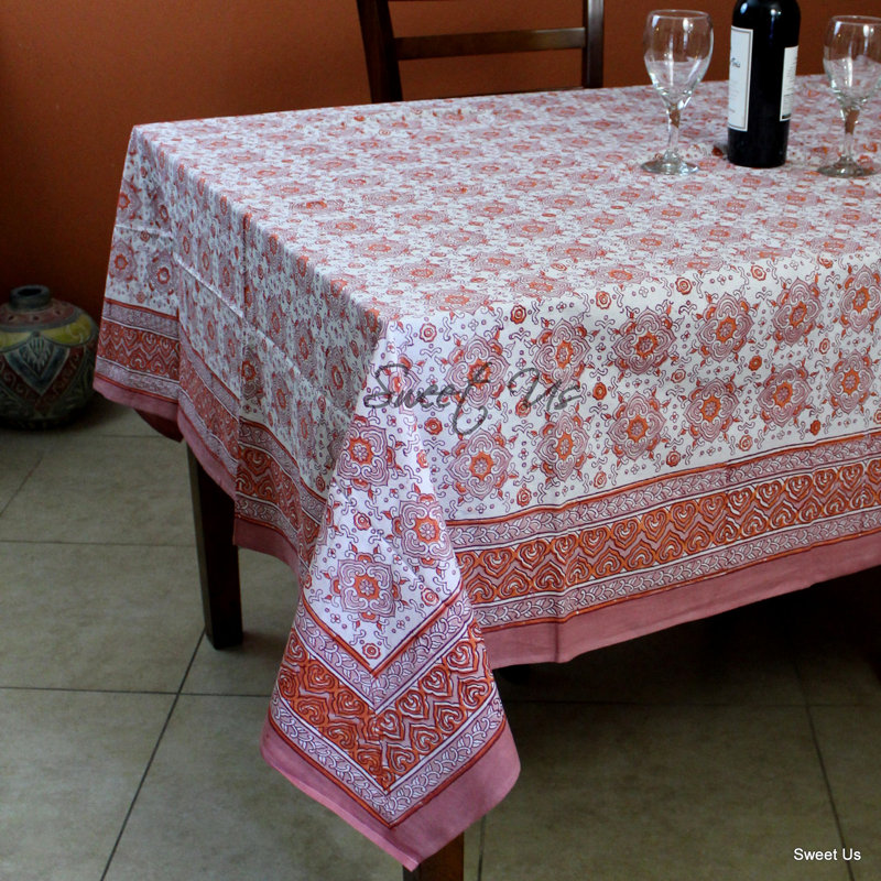 Nappe 100% coton faite à la main, Pêche, 104 po x 88 po