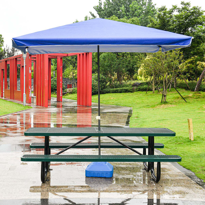 6 Ft. Rectangular Outdoor Picnic Table Steel With Umbrella Pole, Green