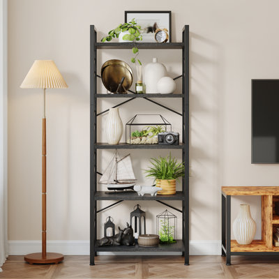 3/4/5-tier Bookshelf - Space-saving Storage Unit With Metal Frame And Wood Shelves - For Living Room, Office, And Bedroom