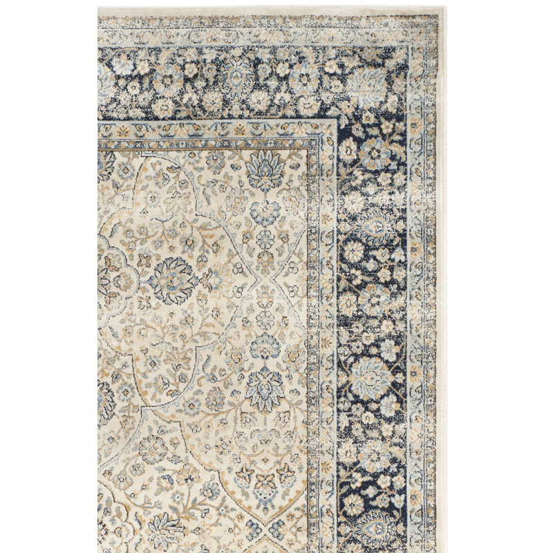 Tapis oriental en viscose bleu marine / ivoire Persian Garden, Rectangle 4 pi x 5 pi 7 po