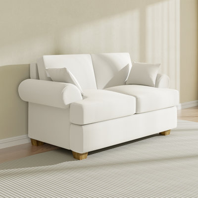 Sacha For Living Room, Modern White Linen Sacha With Real Wood Frame, Comfy Sacha With Medium Firm Seat Cushion - Zero Assembly