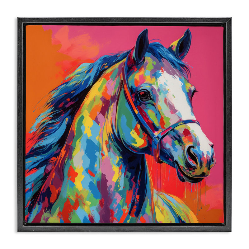 Art abstrait sur toile cheval abstrait par Irena Orlov, Cadre flottant noir de jais, H 25 po x l 25 po