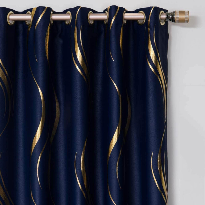 Blackout Curtain Pair, Navy/Gold