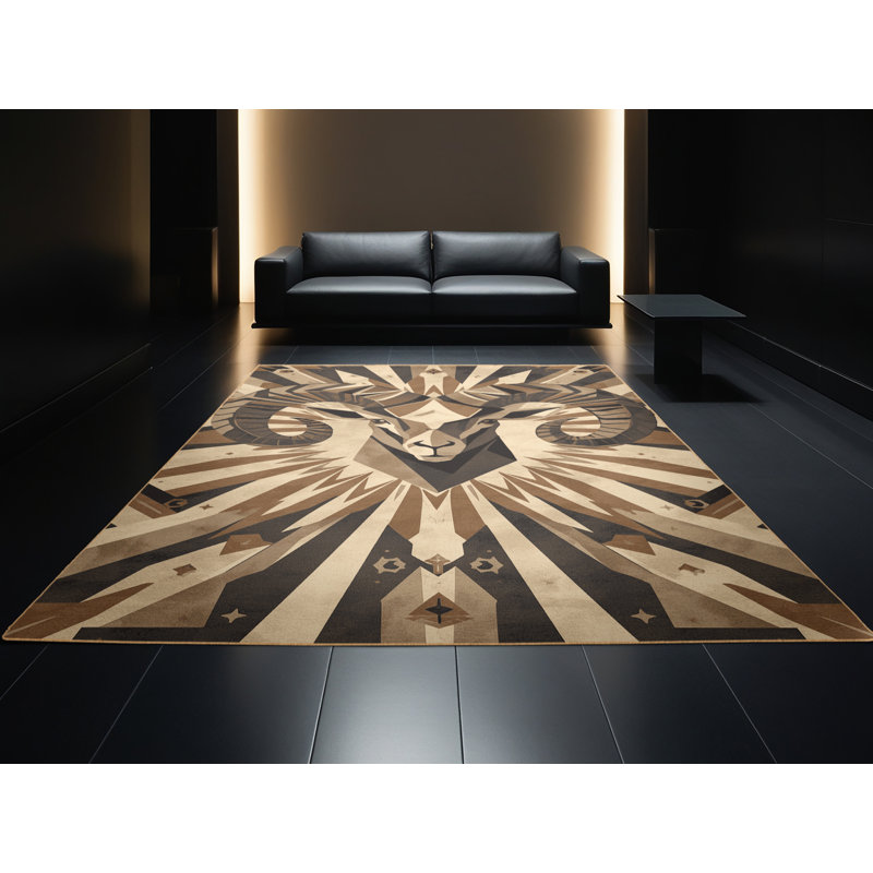 Machine Washable Pantelie Bold & Eclectic Modern Starburst Rug in Brown – LightBrown Binding, 2 x 4