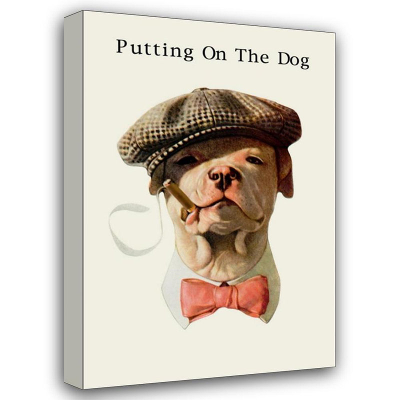 Dog in Hat and Bow Tie Smoking a Cigar