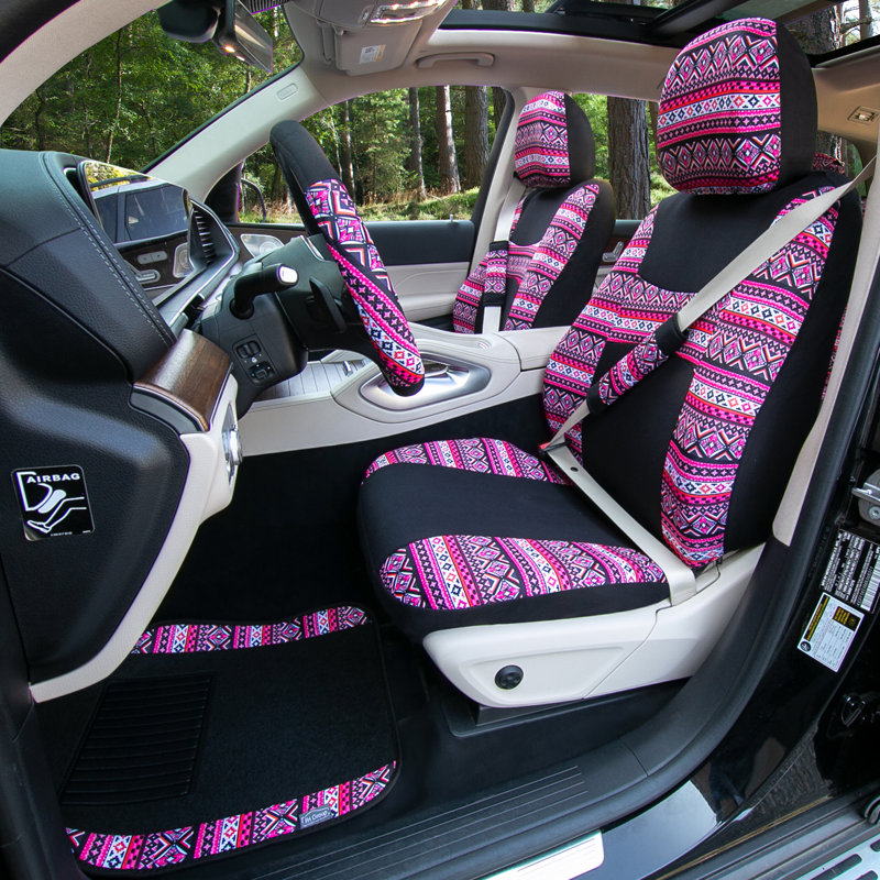 Tartan57 Plaid Print Seat Covers Combo Full Set, Pink