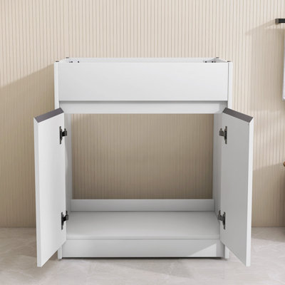 Armoire de buanderie autoportante de 29,5 po x H 33,88 po x P 27,44 po avec rangement à double porte rembourré, matériau SPC, paquet plat, assemblage requis, résidentiel et commercial
