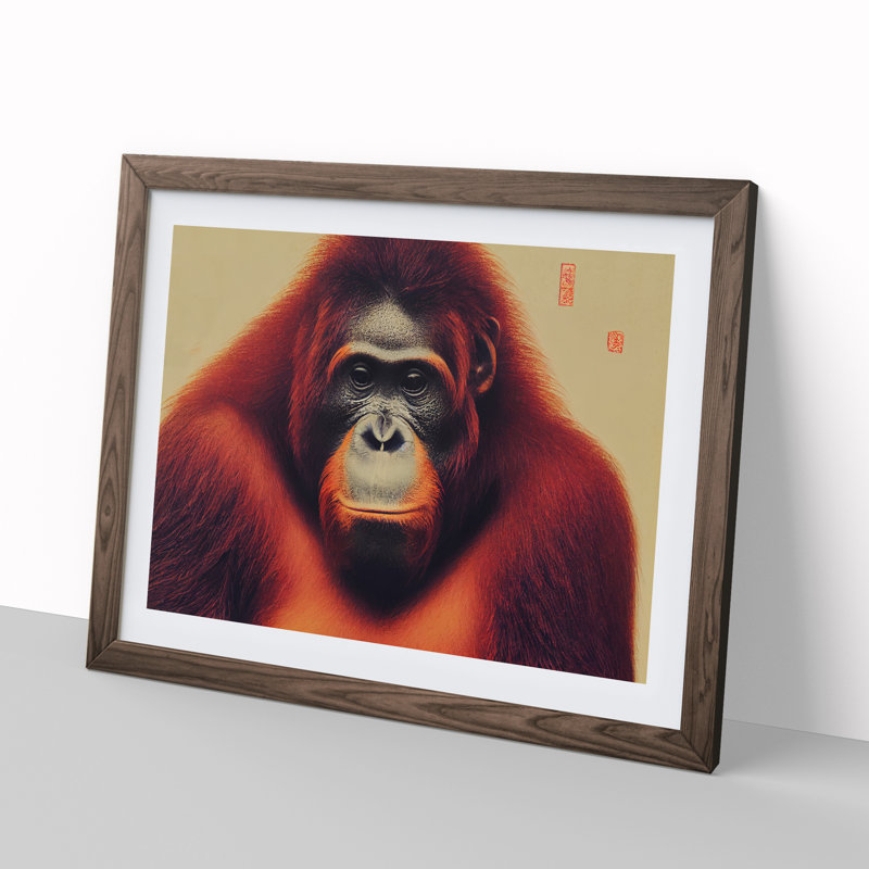 Japanese Orangutan - Single Picture Frame Print, 25cm H x 34cm W x 2cm D, Walnut Framed