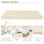 Auvent de patio rétractable auvent 12 pi x 8 pi, manivelle manuelle, tissu 280G / M et eau, structure en aluminium pour terrasse, balcon, cour, abri blanc crème, manivelle, cadre, cour
