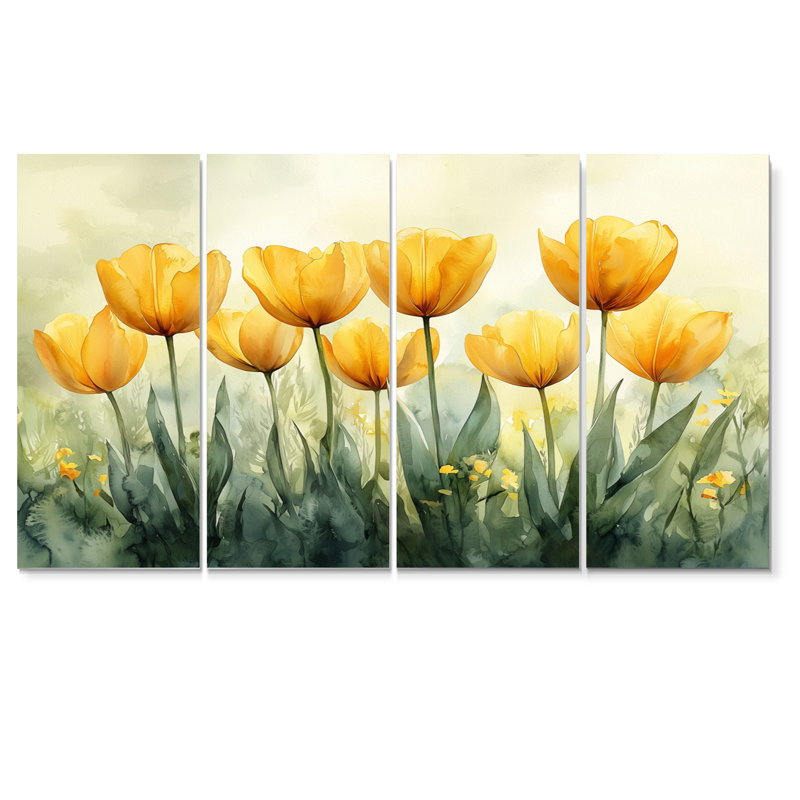 Cavallacci - art mural de tulipes - art mural traditionnel pour le salon, 4 pièces, H 28 po x l 48 po