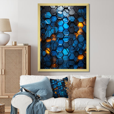 Fractale bleue et jaune mosaïque II - décoration murale abstraite