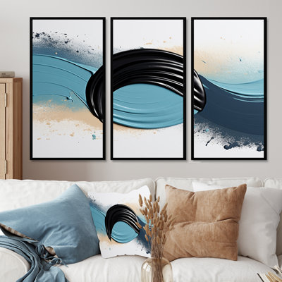 «Shadow Balance Blue and Black - Abstract Modern Waves», ensemble de reproduction d'art mural