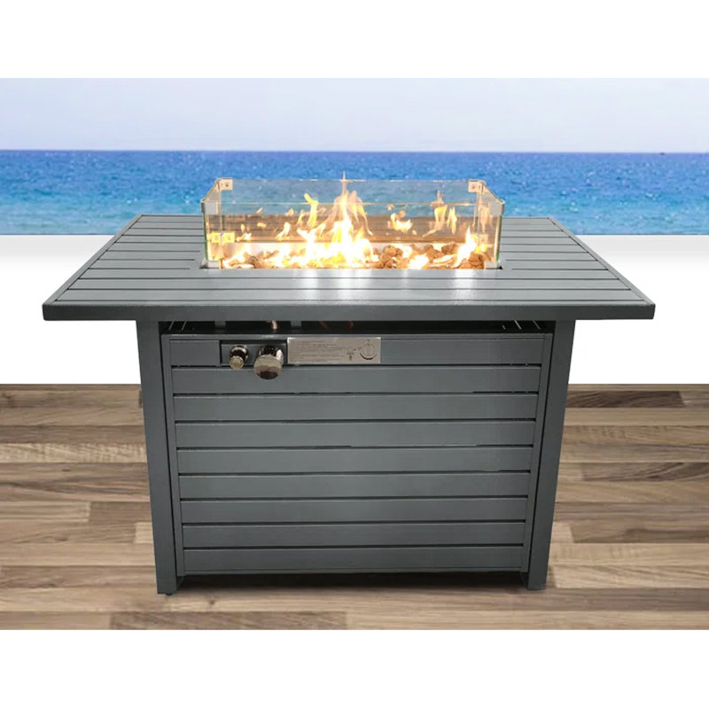 Steel Propane Fire Pit Table With Lid - 42" W X 25" H, Gray, And Weather , Outdoor Delight Area Rust Fun Center