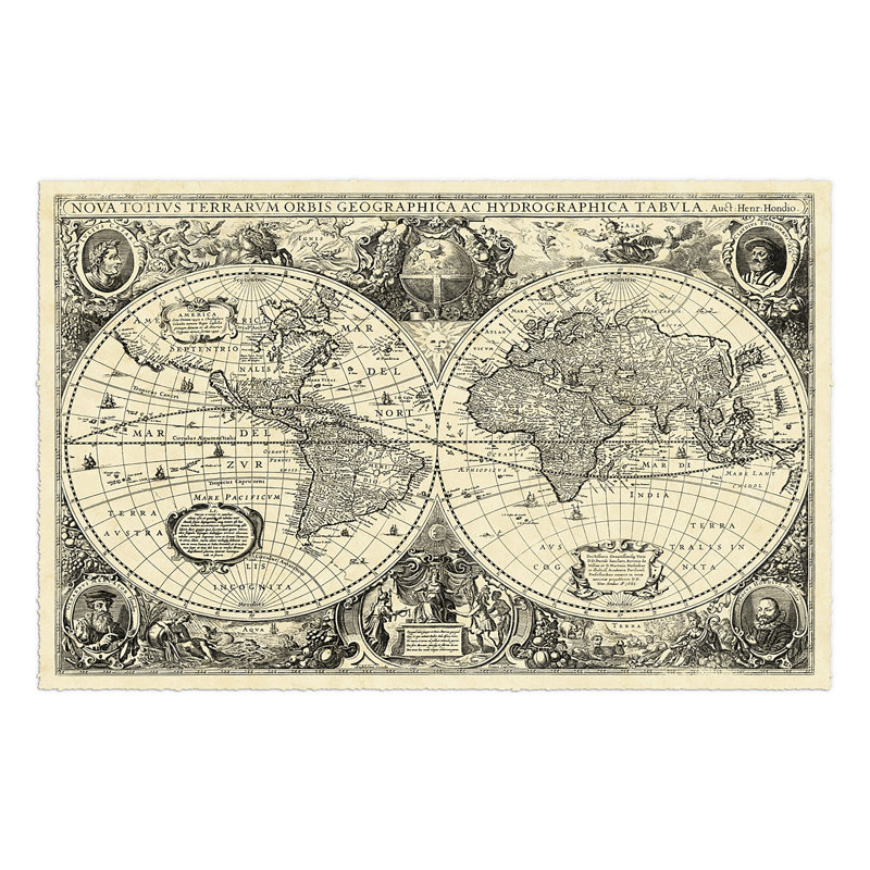 Mappemonde rétro, H 12 po x l 18 po x P 1,25 po