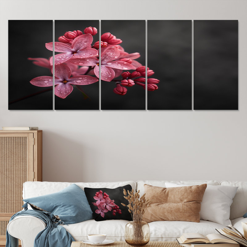 «Black and Pink Romantic Lilac Beauty Photo I», ensemble d'art mural lilas, H 32 po x l 80 po