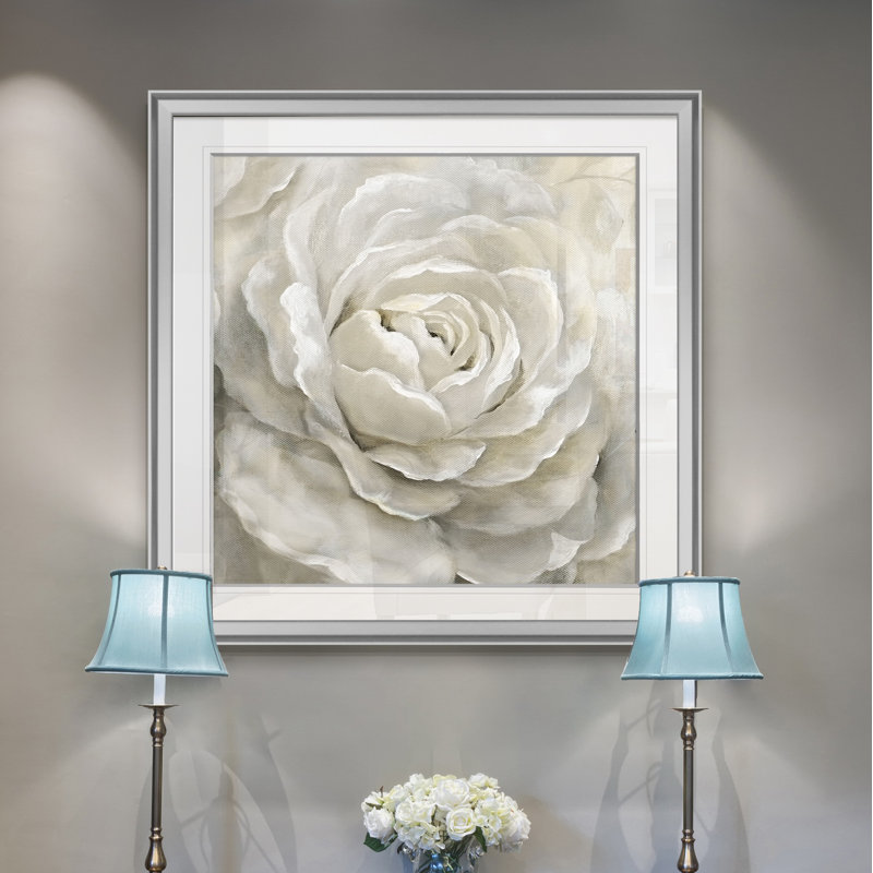 « pétales perfect », peinture, H 16 po x l 16 po x P 1,5 po, Encadrement argenté