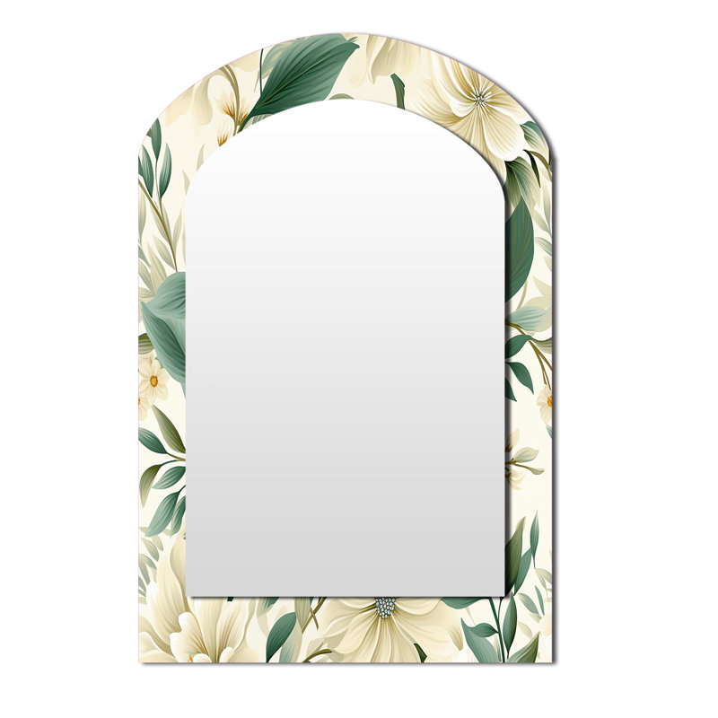 Subdued Oasis Boho Pattern - Floral Asymmetrical Mirror, Green Unique Shape Unique Wall Mirror, Printed Metal Art, 43" x 33"