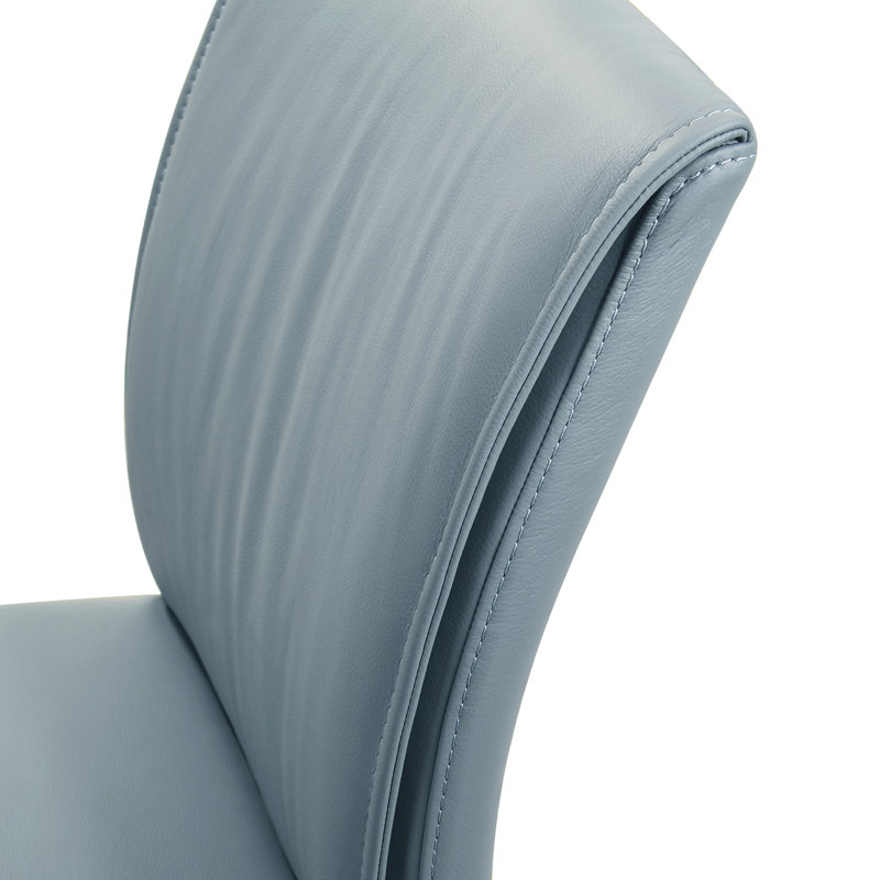 Full Back Top Grain Leather Upholstered Metal Dining Chairs In Blue - Set Of 2, Light Blue