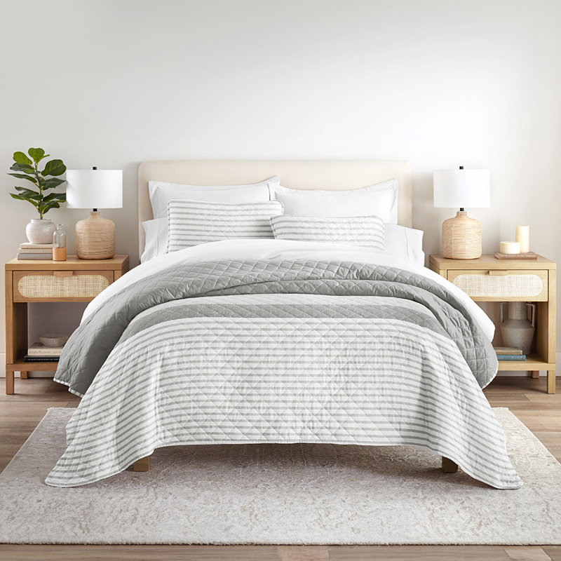 Ensemble de couvre-lit courtepointe en microfibre réversible toutes saisons à motif de literie ultra douce à rayures d'été