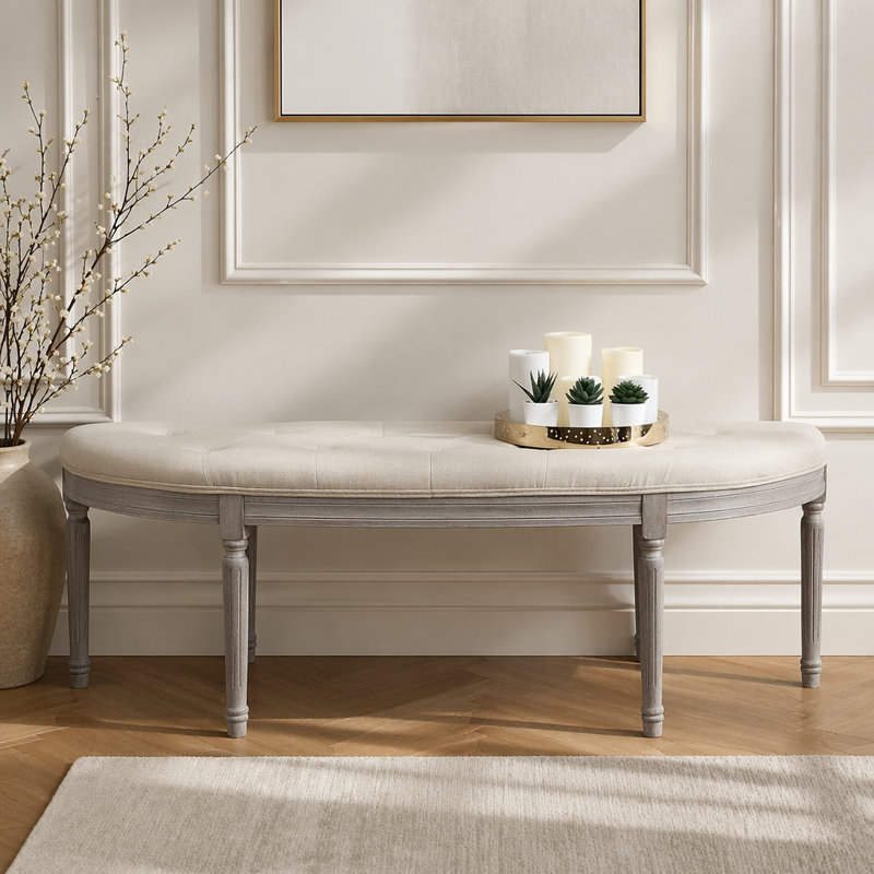 Banc rembourré capitonné beige clair Coastal