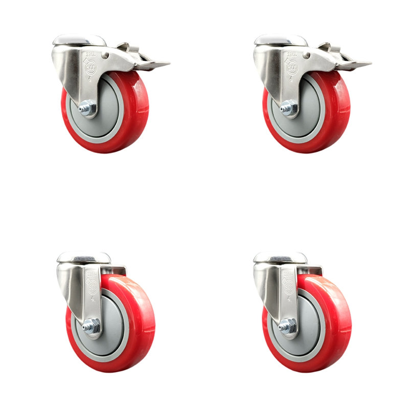 Roulettes pivotantes, H 4 po x l 4 po, Rouge