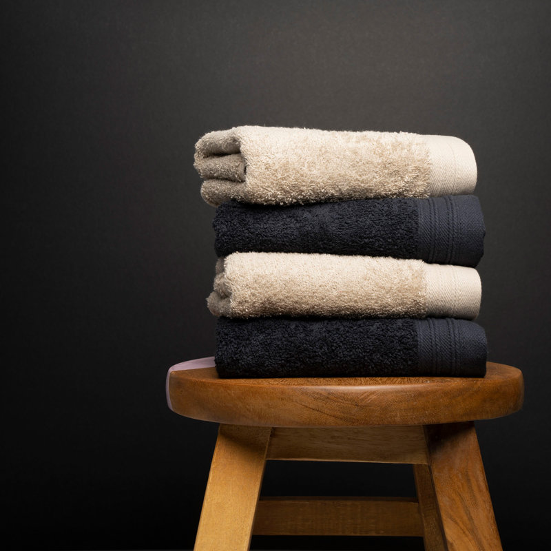 Kendra 4 Piece 100% Cotton Hand Towel Set, Black/Sand
