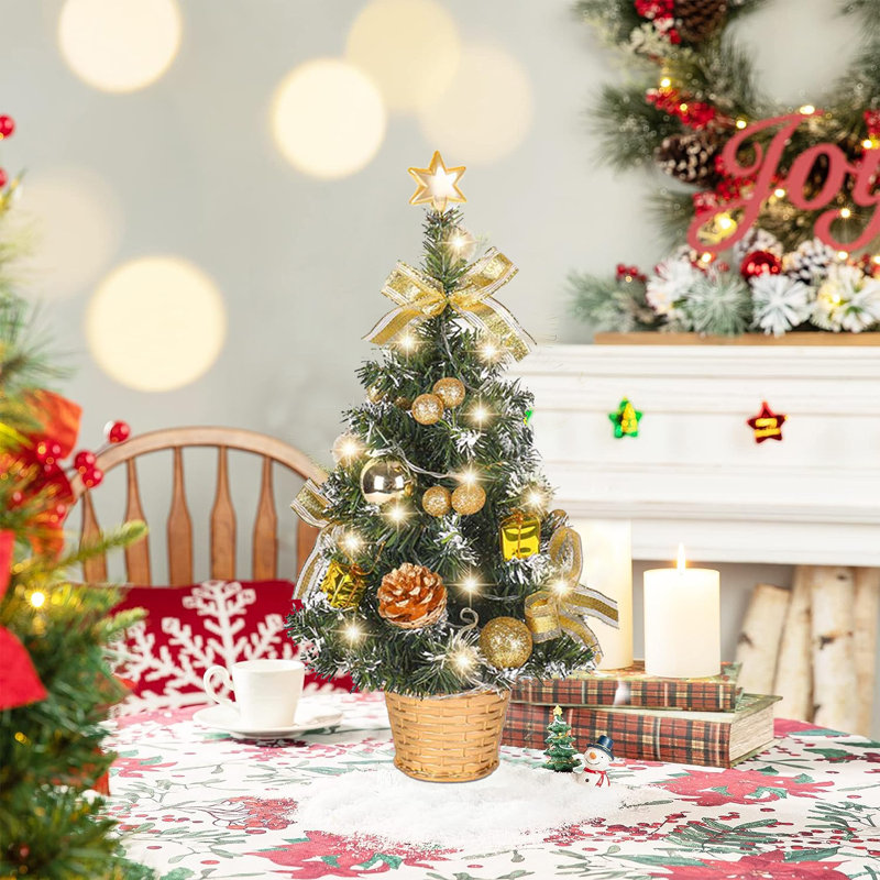 Arbre de Noël de table avec lumières à DEL 45 po, Or