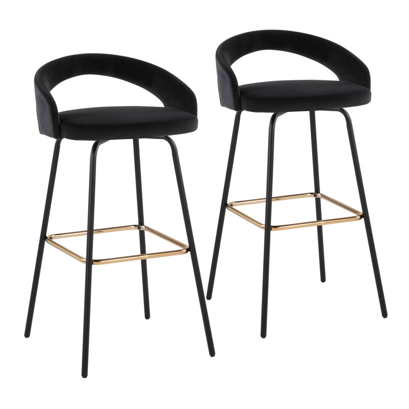 Ensemble de 2 tabourets de bar en velours à hauteur fixe Laurenzio (ensemble de 2), Velours noir