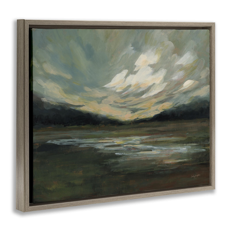 «Billowing Clouds Landscape», art mural sur toile flottant noir par Haley Knighten, Cadre flottant orme Montalcino