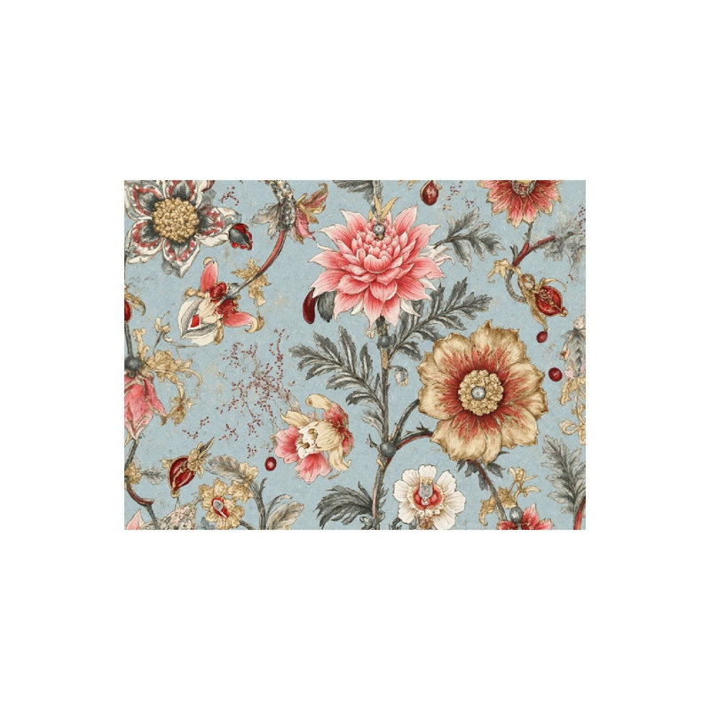 Tapis de bain bleu à motif floral rétro, 36 x 24