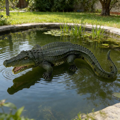 23" Simulated Crocodile Garden Statue, Resin Animal Ornament, Creative Indoor & Outdoor Decor For Garden, Porch, Pond & Backyard