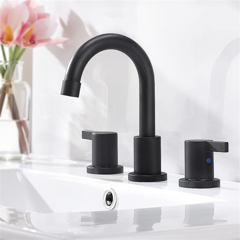 Widespread 2-handle Bathroom Faucet with Drain Assembly, Matte Black