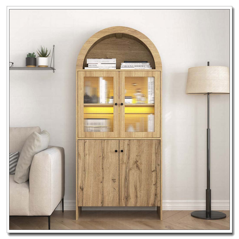 Armoire de rangement Arch avec éclairage DEL, Bois naturel