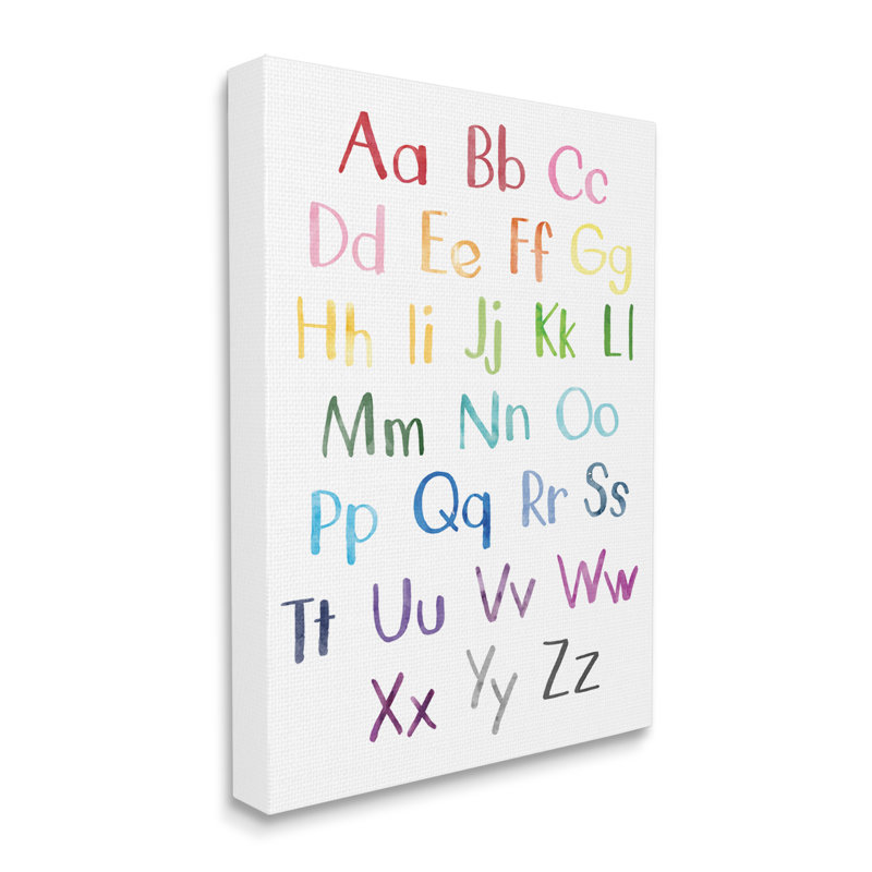 Capitale et minuscules, lettres de l'alphabet arc-en-ciel, toile tendue ABC par Jennifer Mccully, H 48 po x l 36 po