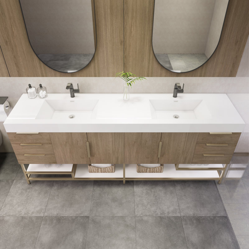 Marceia 83.4'' Double Bathroom Vanity with Acrylic Top, Light Oak
